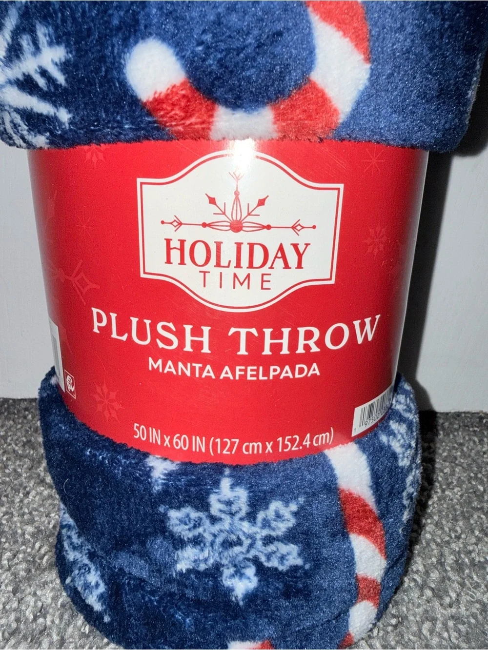 Holiday Time Plush Throw Blanket 50x60 Blue Candy Cane Snowflake Christmas NWT